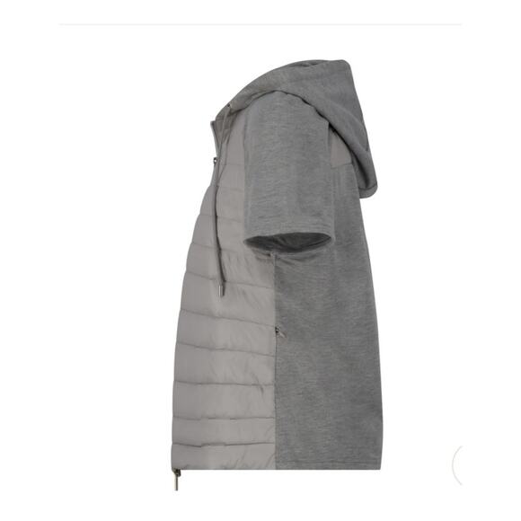 Anorak Gray Mixed Media Quilted Short Sleeve Down Hoodie Jacket -Lightweight SM - Picture 4 of 8